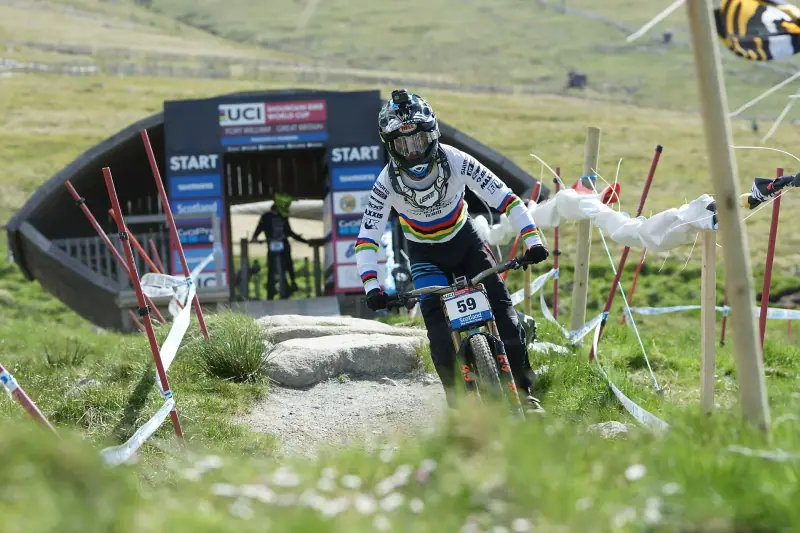 Freeride mountain biker on a descent (2017)